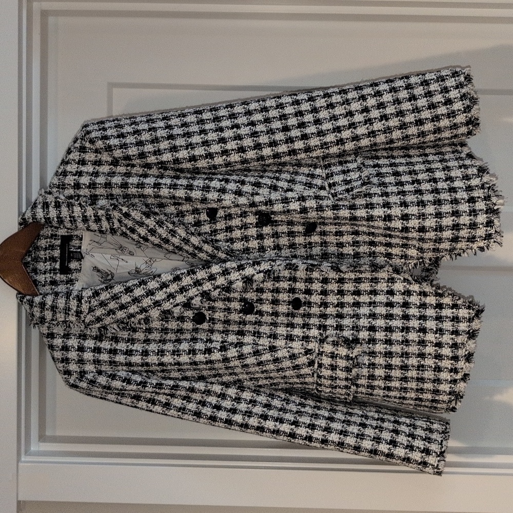 White House Black Market Black and White Checkered Blazer Size 14